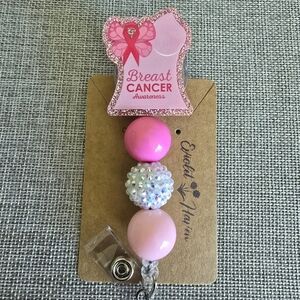 Breast Cancer Awareness Pink Ribbon Beaded Retractable Name Work Badge ID Reel